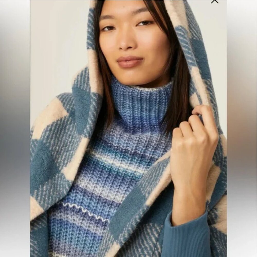 Hatch Maternity Coco Jacket One Size Blue Gingham Plaid Shawl Collar Shearling - Picture 2 of 9